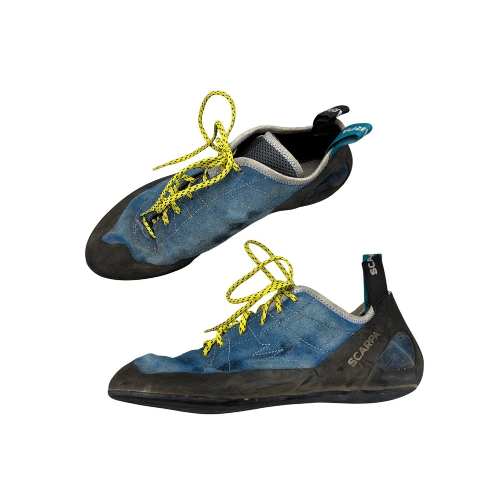 Scarpa Helix Rock Climbing Shoes Blue Suede Lace Up Bouldering Men's Size 12